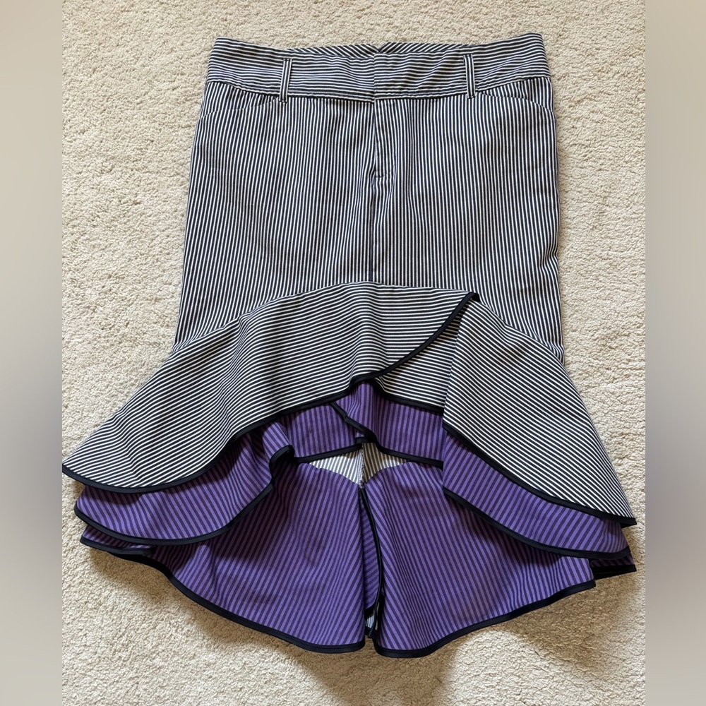 Asymmetrical Ruffled Stripe Skirt in Black & Purple